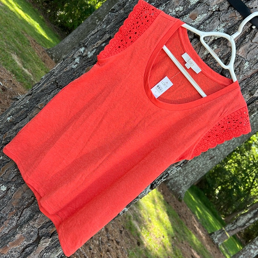 NWT Loft Coral Lace Cap Sleeve Top